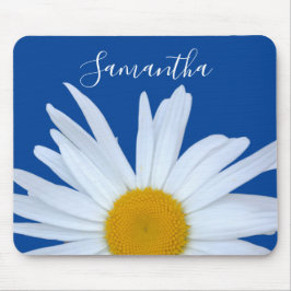 Daisy Ocean Blue White Script Mousepad