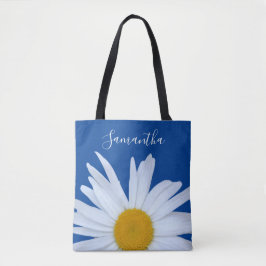 Daisy Ocean Blue White Script Tote Bag