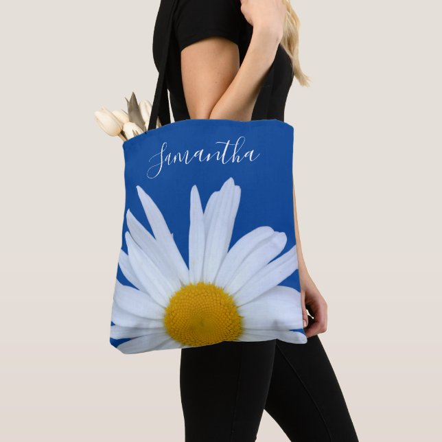 Daisy Ocean Blue White Script Tote Bag (Von Nahem)
