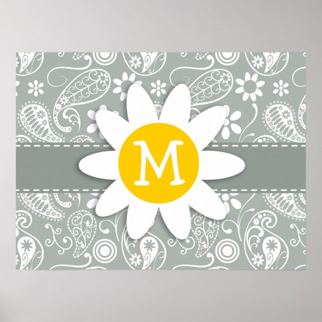 Daisy on Ash Gray; Gray Paisley Poster (Vorne)