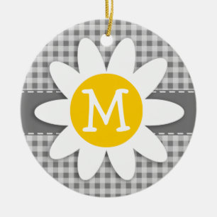 Daisy on Gray Gingham Keramikornament