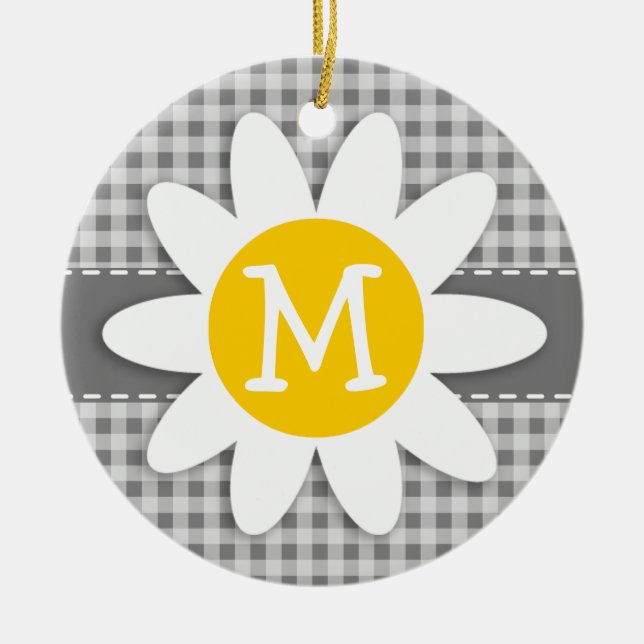 Daisy on Gray Gingham Keramikornament (Vorne)
