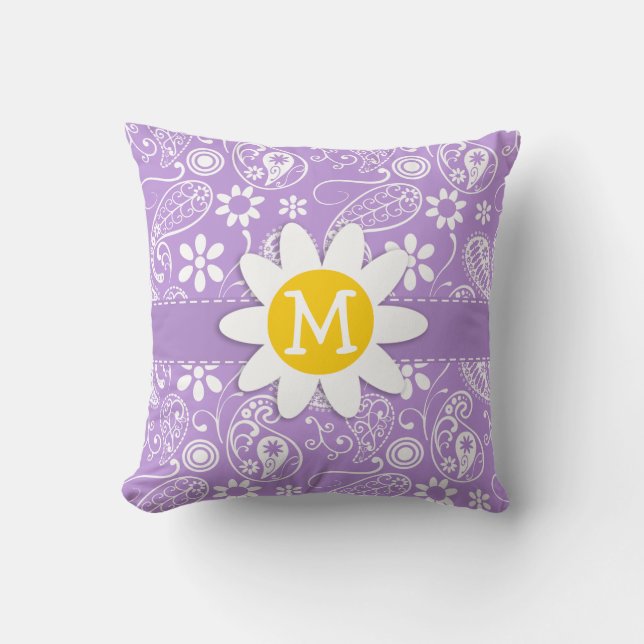 Daisy on Lavender, Light Lila Paisley Pattern Kissen (Vorderseite)