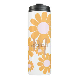 Daisy Orange Monogram Thermosbecher