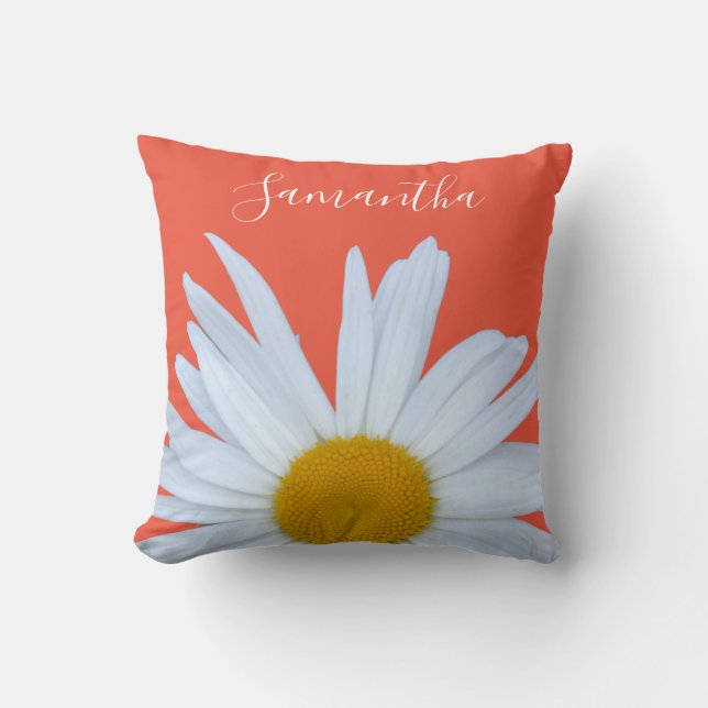 Daisy Orange White Script Kissen (Vorderseite)