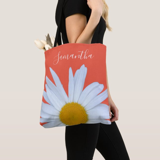 Daisy Orange White Script Tote Bag (Von Nahem)