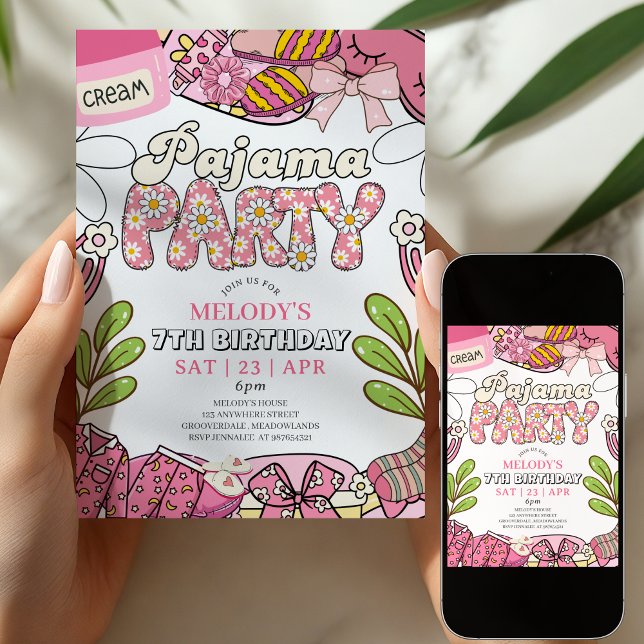 Daisy Pajama Party Birthday Invitation Einladung (Von Creator hochgeladen)