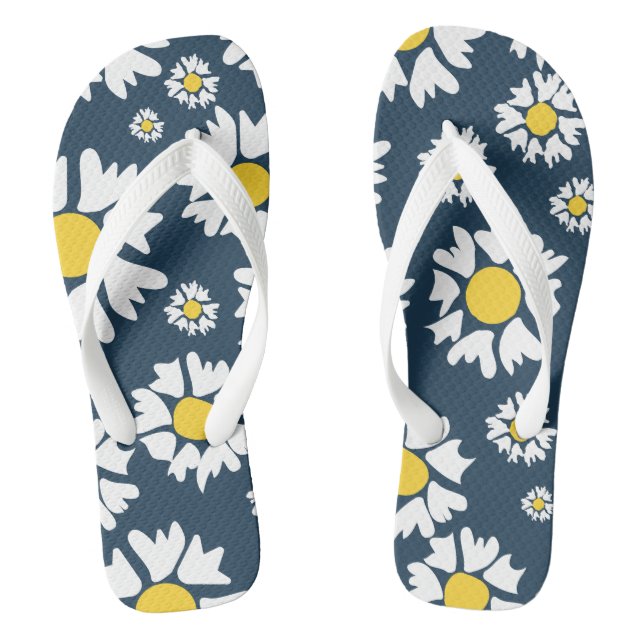 Daisy Pattern, Blumenmuster, weiße Daisien Flip Flops (Fußbett)