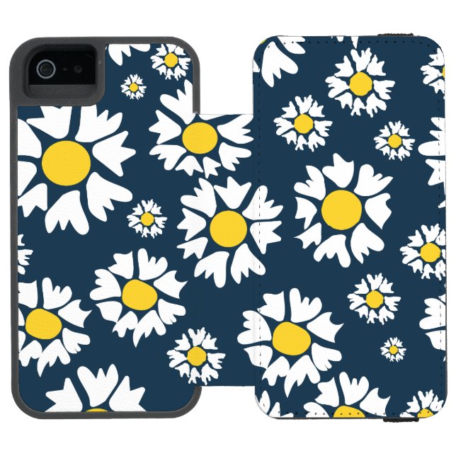 Daisy Pattern, Blumenmuster, weiße Daisien Incipio iPhone Geldbeutel-Hülle (Folio Geöffnet)