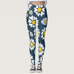 Daisy Pattern, Blumenmuster, weiße Daisien Leggings