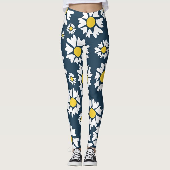 Daisy Pattern, Blumenmuster, weiße Daisien Leggings (Vorderseite)