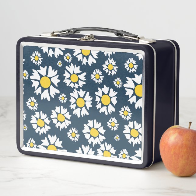 Daisy Pattern, Blumenmuster, weiße Daisien Metall Brotdose (Beispiel)