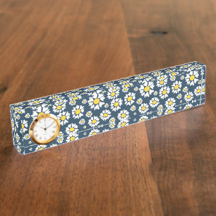 Daisy Pattern, Blumenmuster, weiße Daisien Namensplakette