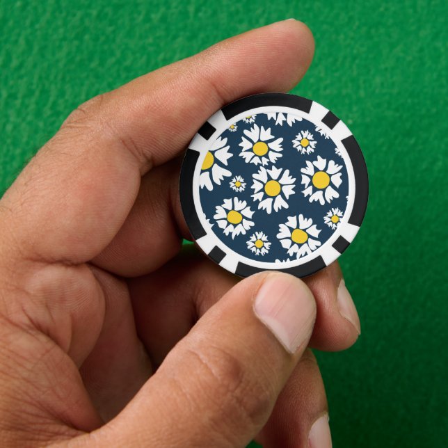 Daisy Pattern, Blumenmuster, weiße Daisien Pokerchips (Hand)