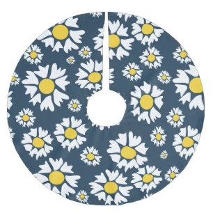Daisy Pattern, Blumenmuster, weiße Daisien Polyester Weihnachtsbaumdecke