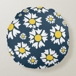 Daisy Pattern, Blumenmuster, weiße Daisien Rundes Kissen