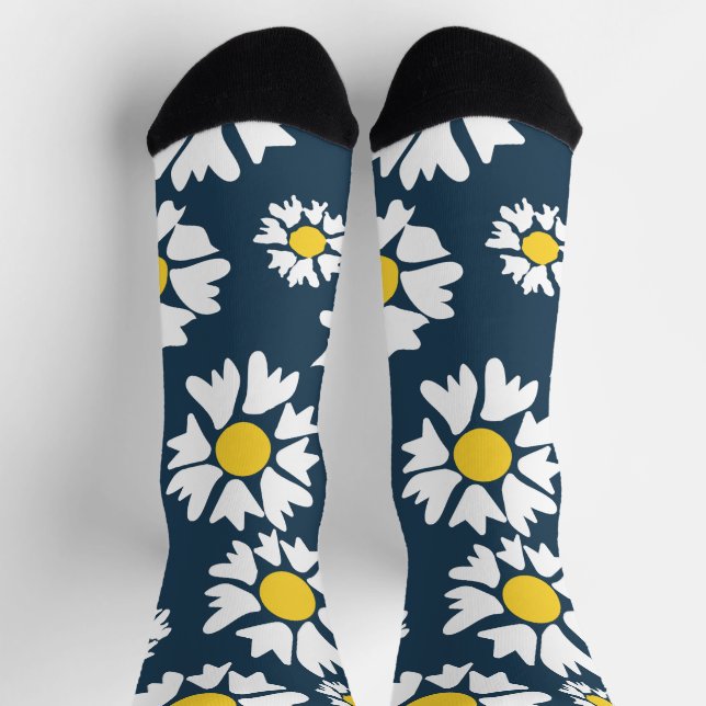 Daisy Pattern, Blumenmuster, weiße Daisien Socken (Oben)