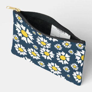 Daisy Pattern, Blumenmuster, weiße Daisien Zubehörtasche
