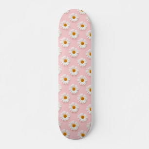 Daisy Pattern Floral White Daisies Pink Skateboard