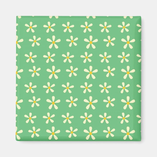Daisy Pattern Yellow & White Daisies auf Green Magnet (Vorne)