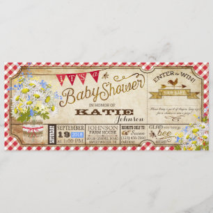 Daisy Picnic Red Gingham Karo Babydusche Einladung