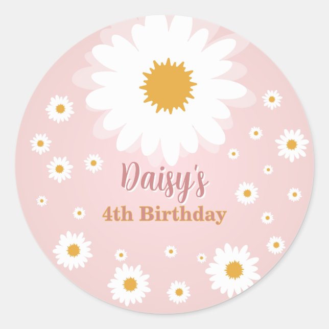 Daisy Pink Any Age Birthday  Runder Aufkleber (Vorderseite)
