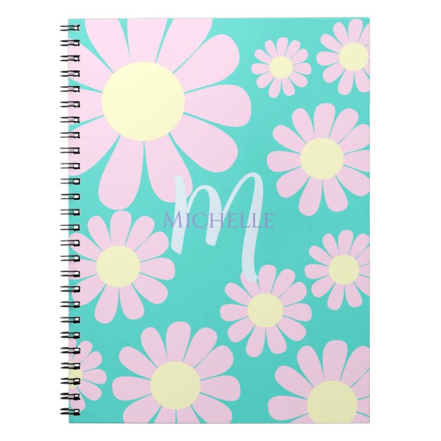 Daisy Pink Aquamarin Monogram Notizblock (Vorderseite)