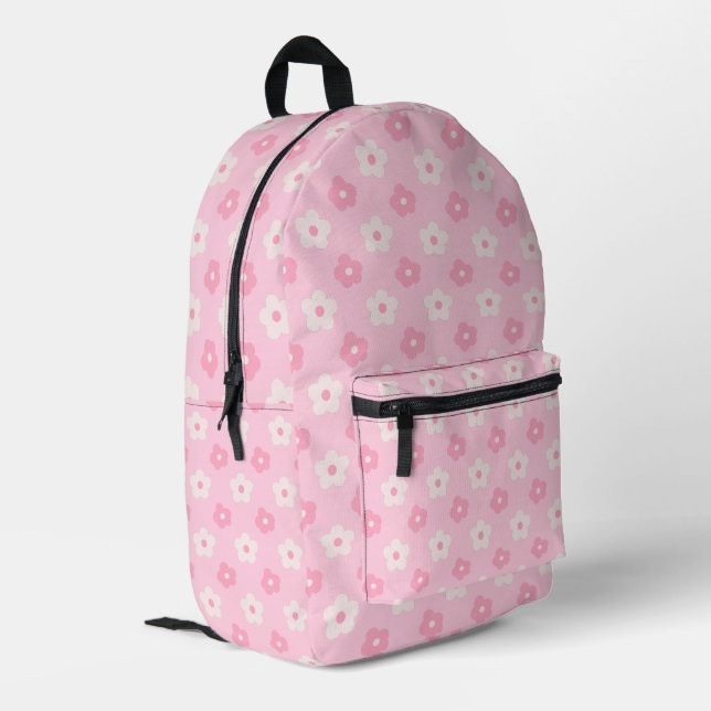Daisy Pink Backpack Bedruckter Rucksack (Rückseitige Ecke links)