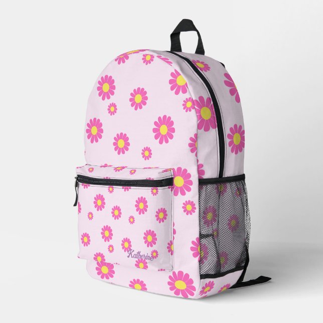 Daisy Pink Bedruckter Rucksack (Rückseitige Ecke Rechts)