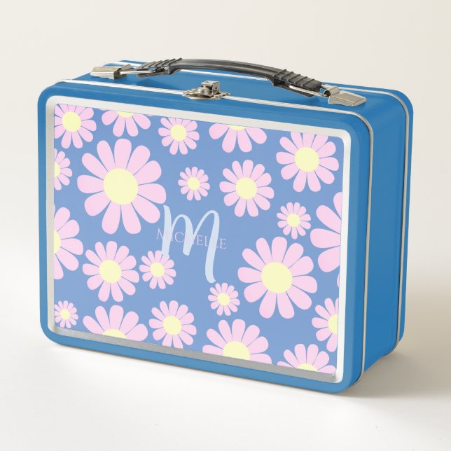 Daisy Pink Blue Metall Brotdose (Vorderseite)