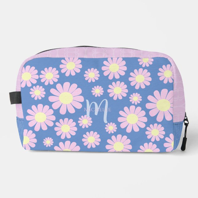 Daisy Pink Blue Print Cut Nähtasche Waschbeutel (Vorderseite)