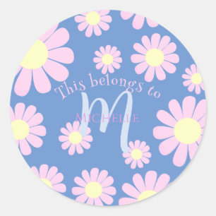 Daisy Pink Blue Runder Aufkleber