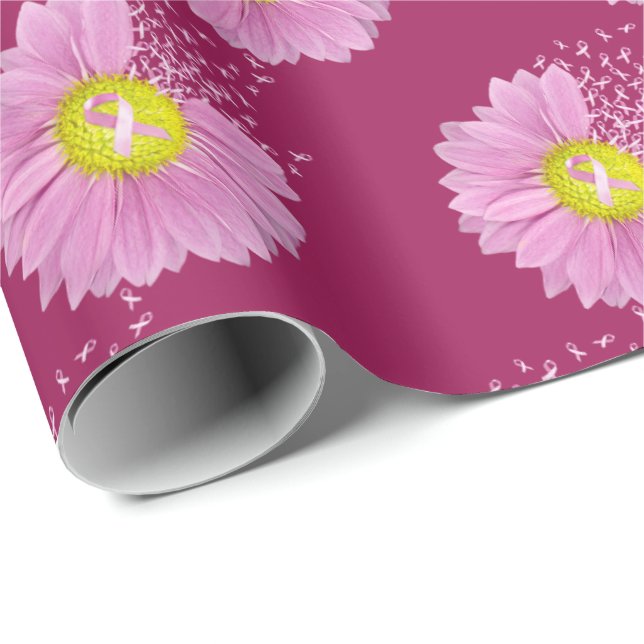 Daisy Pink Breast Cancour Survivor Ribbons Geschenkpapier (Rolleneckpunkt)