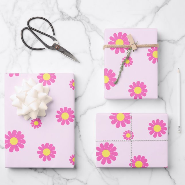 Daisy Pink Geschenkpapier Set (Vorderseite)