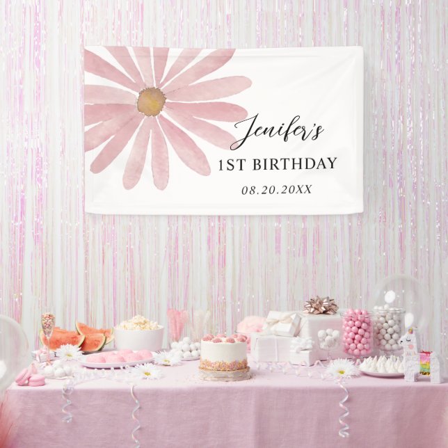 Daisy Pink Girl First Birthday Party Banner (Party)