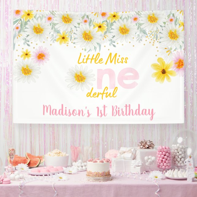 Daisy Pink Gold Kleine Miss Onederful Birthday Banner (Party)