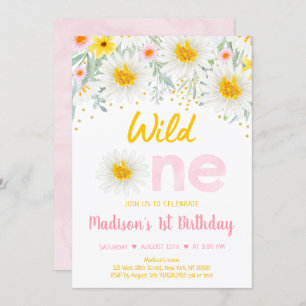 Daisy Pink Gold Wild Ein erster Geburtstag Einladung