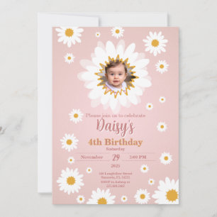 Daisy Pink in jedem Alter Geburtstag Foto Einladun Einladung