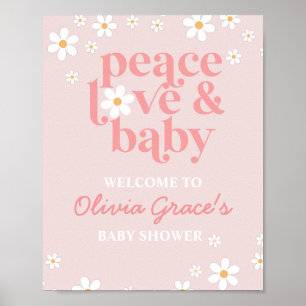 Daisy Pink Retro Frieden Liebe Baby Shower Willkom Poster