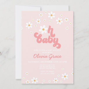 Daisy Pink Retro Groovy Baby Shower Einladung