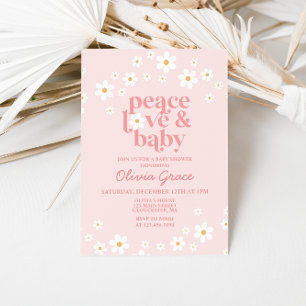Daisy Pink Retro Peace Liebe Babydusche Einladung