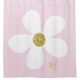 Daisy Pink White Simple Floral Gold Personal Duschvorhang