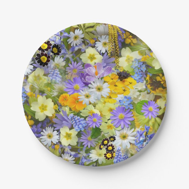 Daisy ,Primrose, Daffodil Flowers Pappteller (Vorderseite)