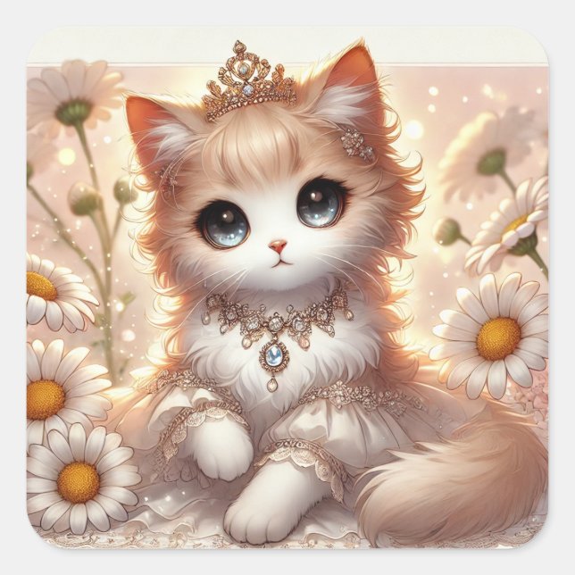 Daisy Princess Cat Quadratischer Aufkleber (Vorderseite)
