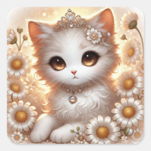 Daisy Princess Cat Quadratischer Aufkleber