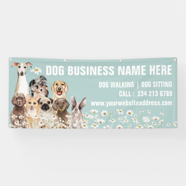 Daisy Puppies Floral Botanischer Hund wachsen Banner (Horizontal)