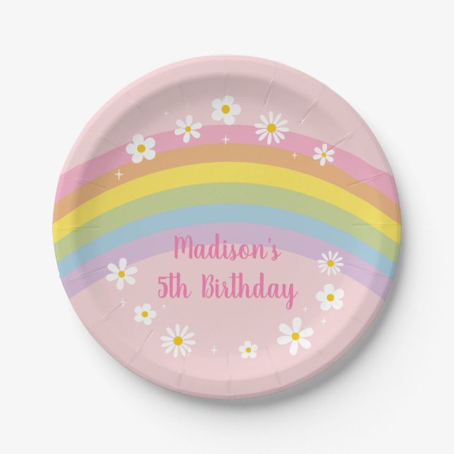 Daisy Rainbow Let's Party Retro Birthday Pappteller (Vorderseite)