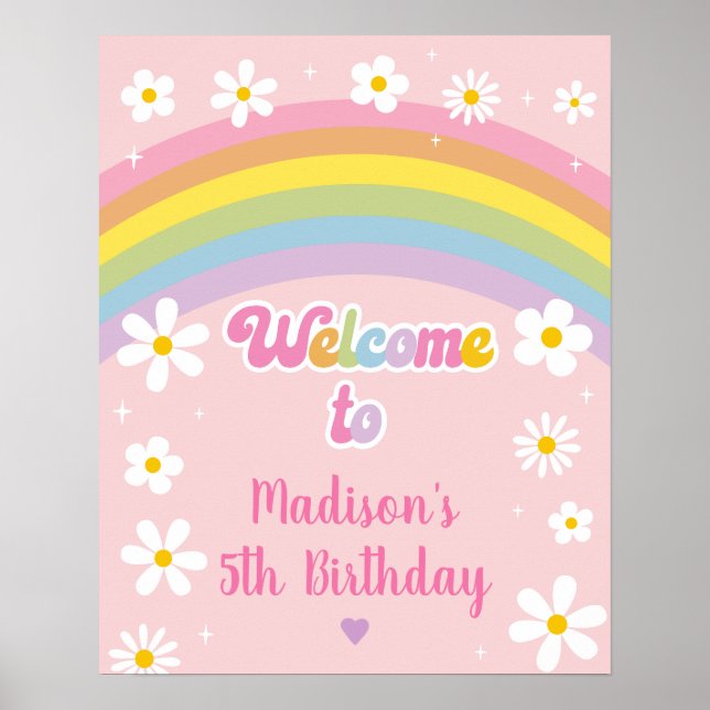 Daisy Rainbow Let's Party Retro Birthday Poster (Vorne)