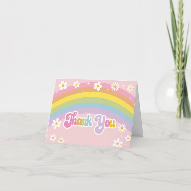 Daisy Rainbow Retro Birthday Dankeskarte (Vorderseite)