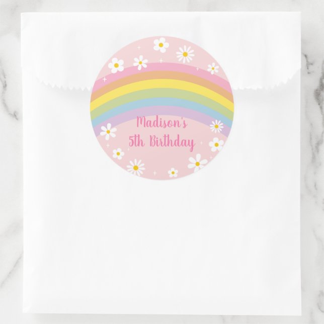 Daisy Rainbow Retro Birthday Runder Aufkleber (Tasche)